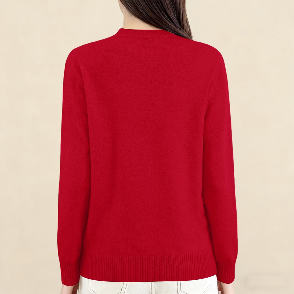 Women's Fashion Casual Pullover Knitted Sweater With Buttons, Solid Color, Long Sleeves Top