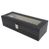 Uhrenbox PU-Leder 6 Fächer Uhrenetui Schmuckaufbewahrungsbox mit Klarsichtdeckel für Zuhause