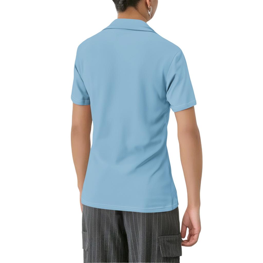 Women's Fashion Lapel Short Sleeve Solid Color Printed Button Top