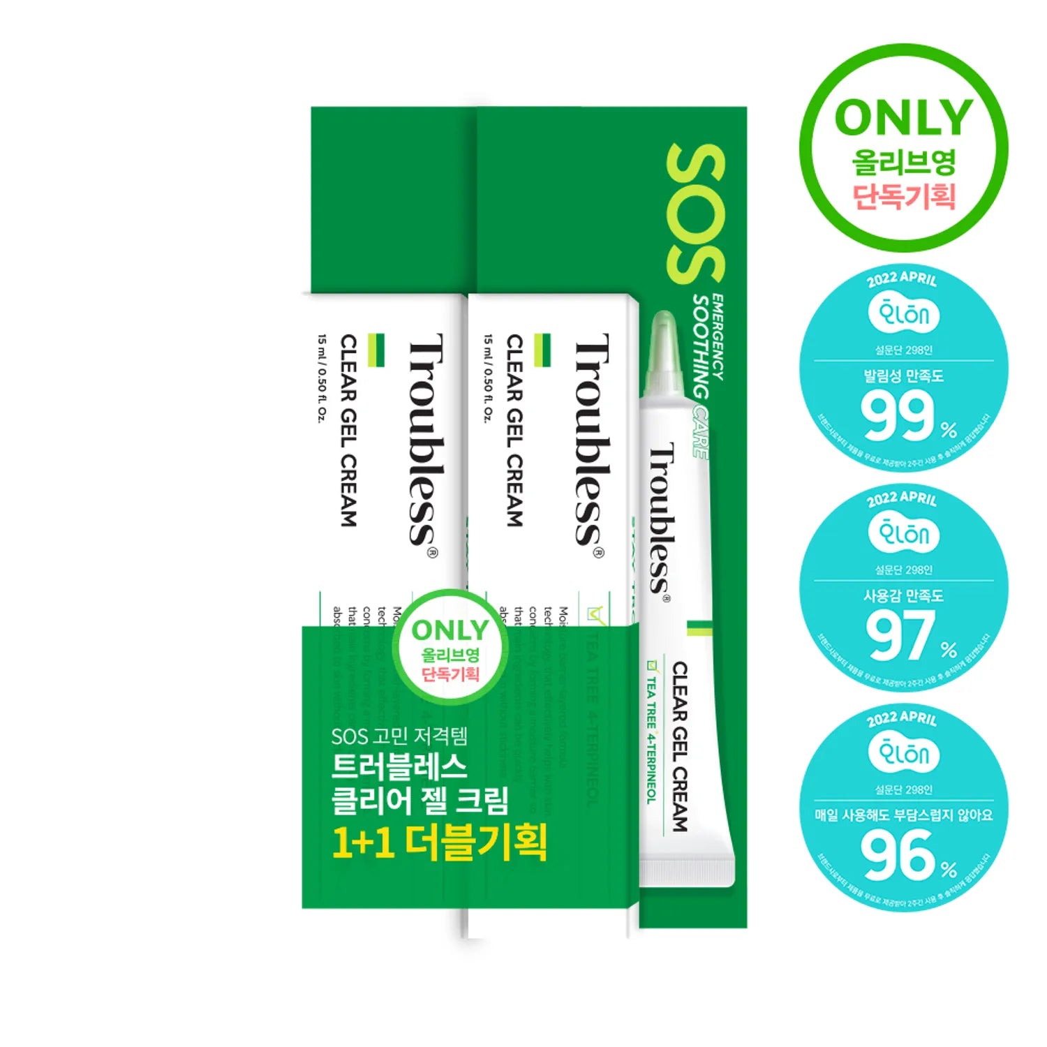 Troubleless Clear Gel Cream 15ml 1+1 Double Pack 15ml