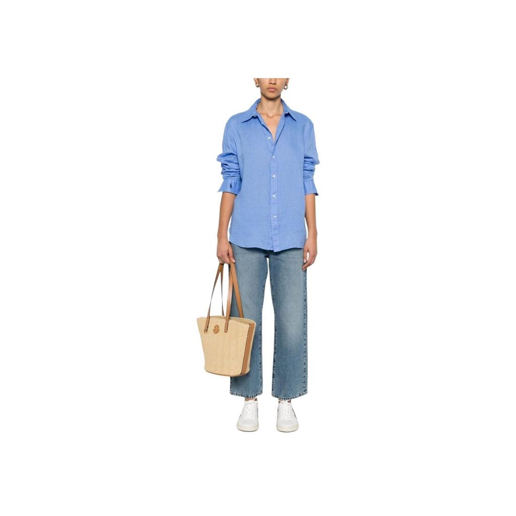 Polo Ralph Lauren Solid Color Long Sleeve Loose Shirt Women shirts Blue 211968221-004