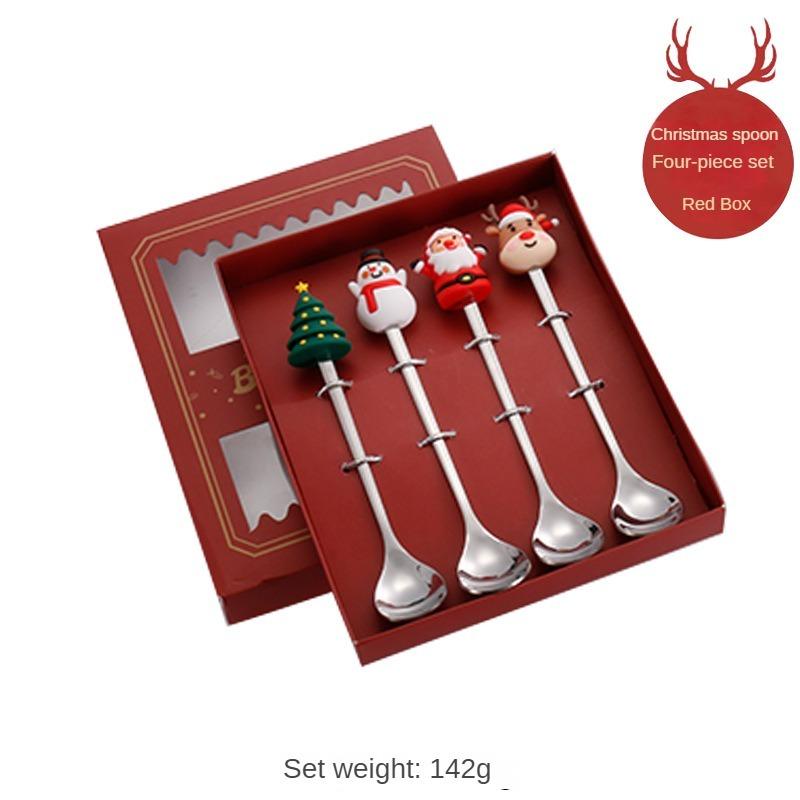 Christmas Cutlery Gift Set Stainless Steel Spoon Home Gift Spoon Set Gift Box Santa Claus Reindeer Coffee Spoon Dessert Spoon