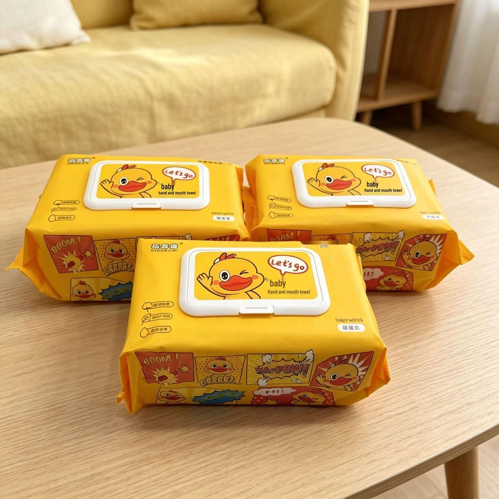 Little Yellow Duck Soft Wet Wipes - Large Family Pack with Lid, 80 Thickened Wipes