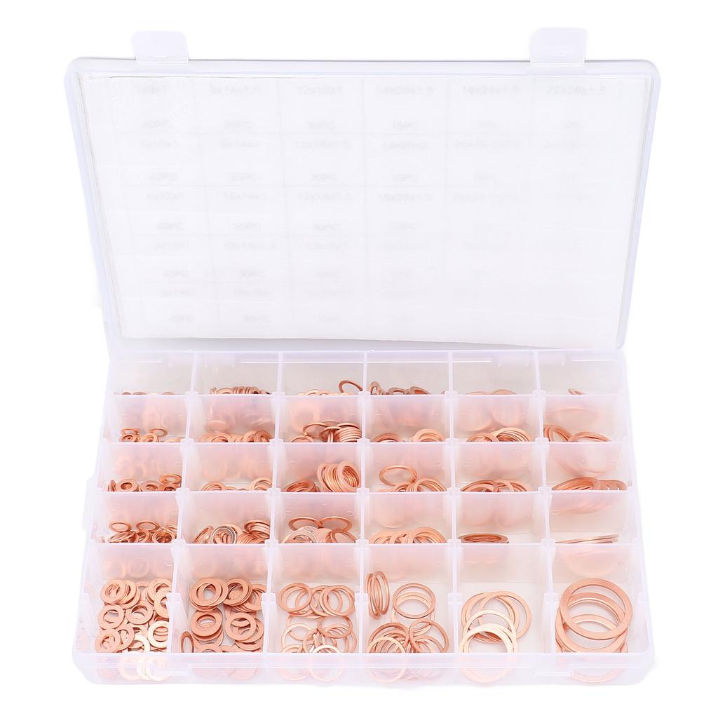 568 stk. Knuseskiver Sortimentssett Messing IMPA813080 M5 M6 M8 M10 M12 M14 Metrisk Oljeplugg Pakning Tetningssett for