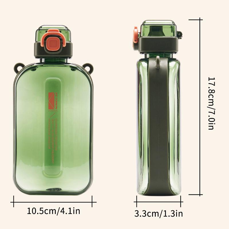 Square Flat Transparent Portable Water Bottle with adjustable strap lightweight for hiking school travel office