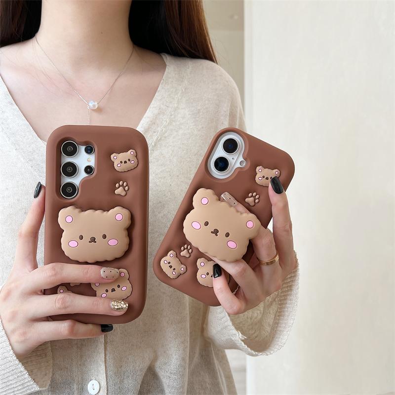 For Samsung Galaxy A16 A26 A36 A56 A15 A25 A35 A55 A14 A24 A54 Case Cute Bear 3D Cartoon Grip Tok Holder Silicone Cover