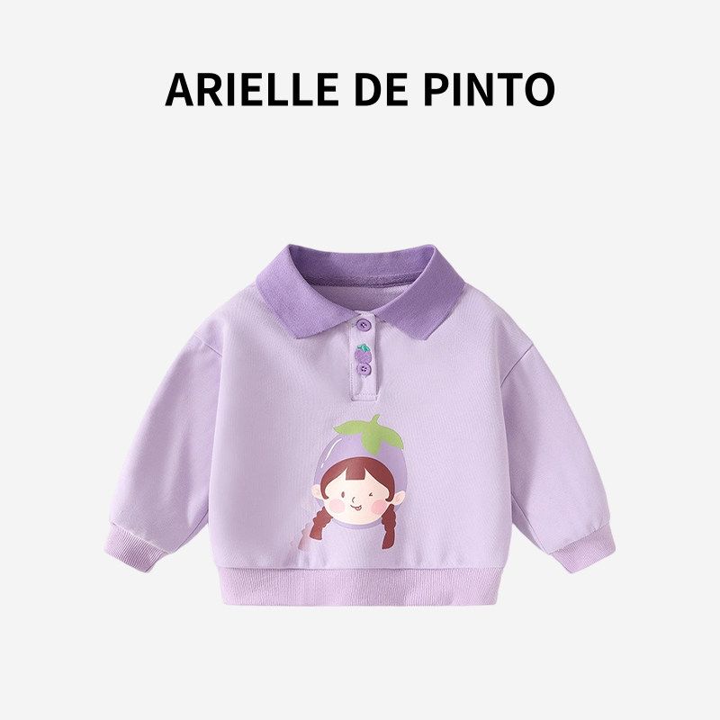 Французская Arielle De Pinto Детская весенне-осенняя футболка-поло толстовка Корейский стиль Милая толстовка с рисунком Фруктовая девочка Purple 100