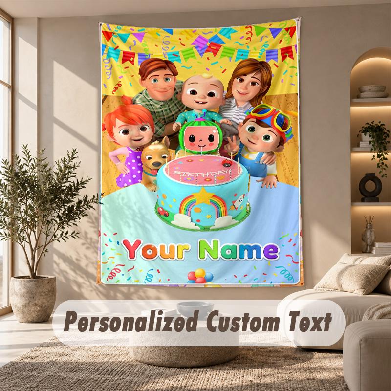 Cocomelon Tapestry, Personalized Custom Text, Wall Hanging Tapestry For Living Room Home Wall Decor