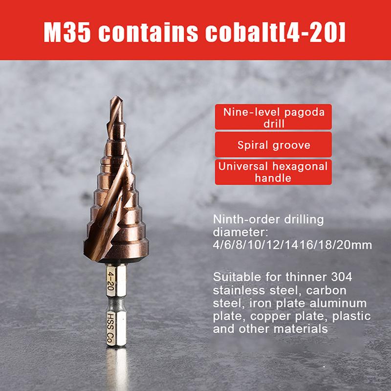 4-12/4-20/4-32mm Spiralnut Stufenbohrer M35 Kobalt Stufenbohrer Metall Kegelbohrer HSS Titanbeschichteter Bohrer