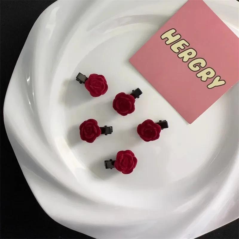 1/10pcs Red Velvet Rose Hair Clips for Women Small Flower Hairpins Girls Elegant Hair Clip Pin Barrette Wedding Hair Accessories
