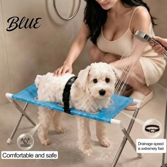 Foldable Pet Washing Stand Dog Grooming Hammock Stand Wash Station with Mesh Platform Stainless Steel 8-Hole Table for Cats Dogs Care Restraint