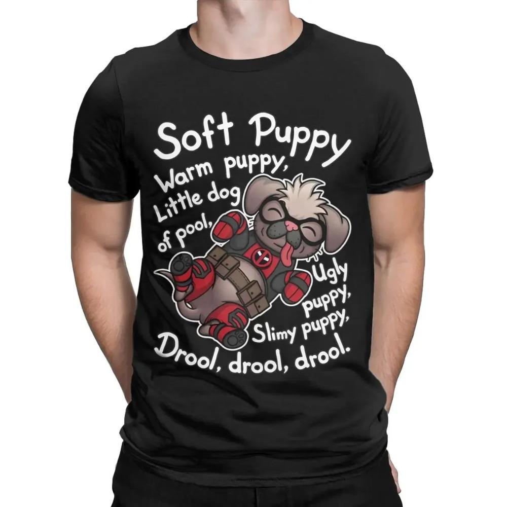 

T-Shirt For Men Soft Dogpool Deadpool Cute T Shirt Puppy 100% Cotton Tops Funny Short Sleeve Crew Neck Tees Summer Unisex XXXXXL чёрный