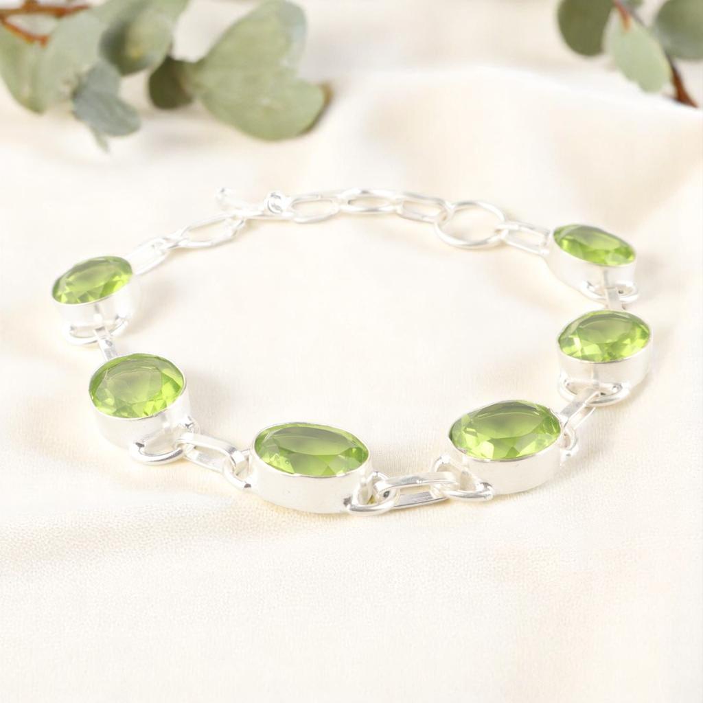 Peridot Gemstone 925 Sterling Silver Jewelry Handmade Bracelet 8" Gift For Wife RB-10-13