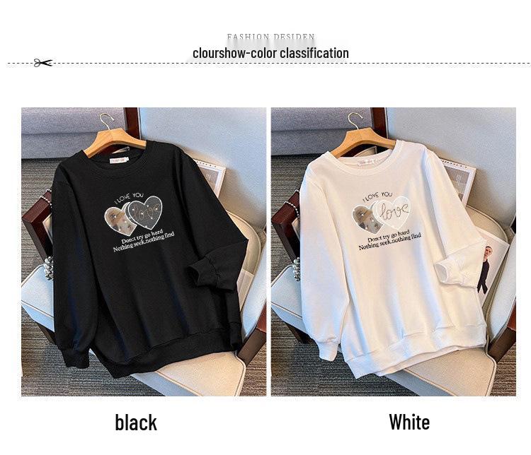Loose Autumn Sweatshirt for Plus Sizes (200-350 Jin, Bust 150/160)