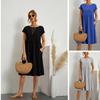 Women's Fashion Summer Spring Solid Color Print O-Neck High Waist Casual Dresses