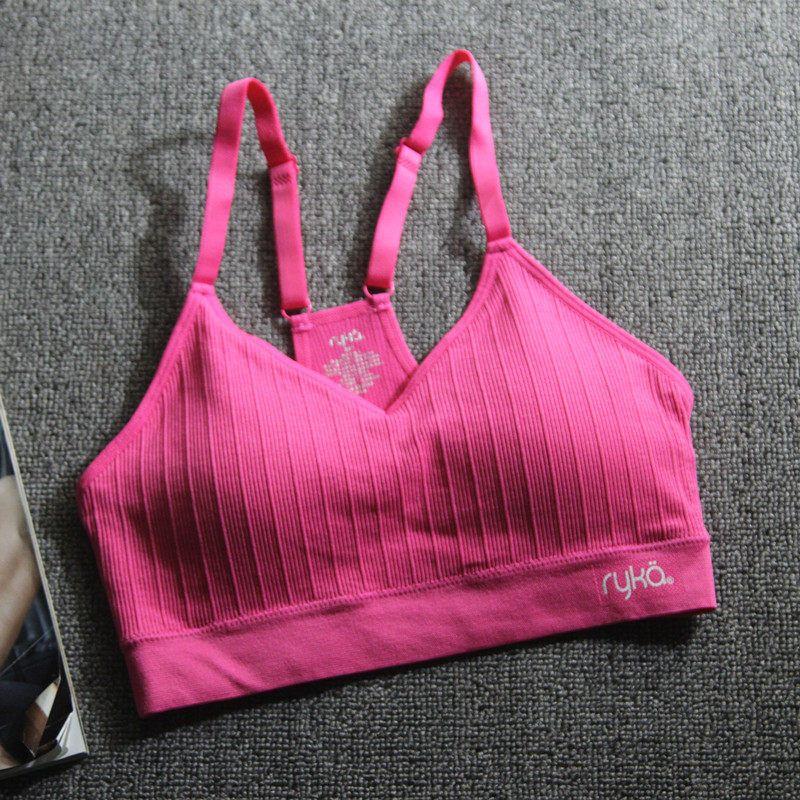 

European and American Style! Ribbed Sports Bra for Women, Adjustable, Shockproof, Breathable, Quick-Drying Bra for Training and Yoga Beautiful Rose Red S