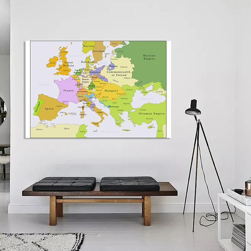 1700~1850 Mappa Vintage d'Europa Poster Storico per Studio Decorazione Murale, Mappa Politica Educativa del XVIII Secolo per Casa Aula Regalo di Geografia