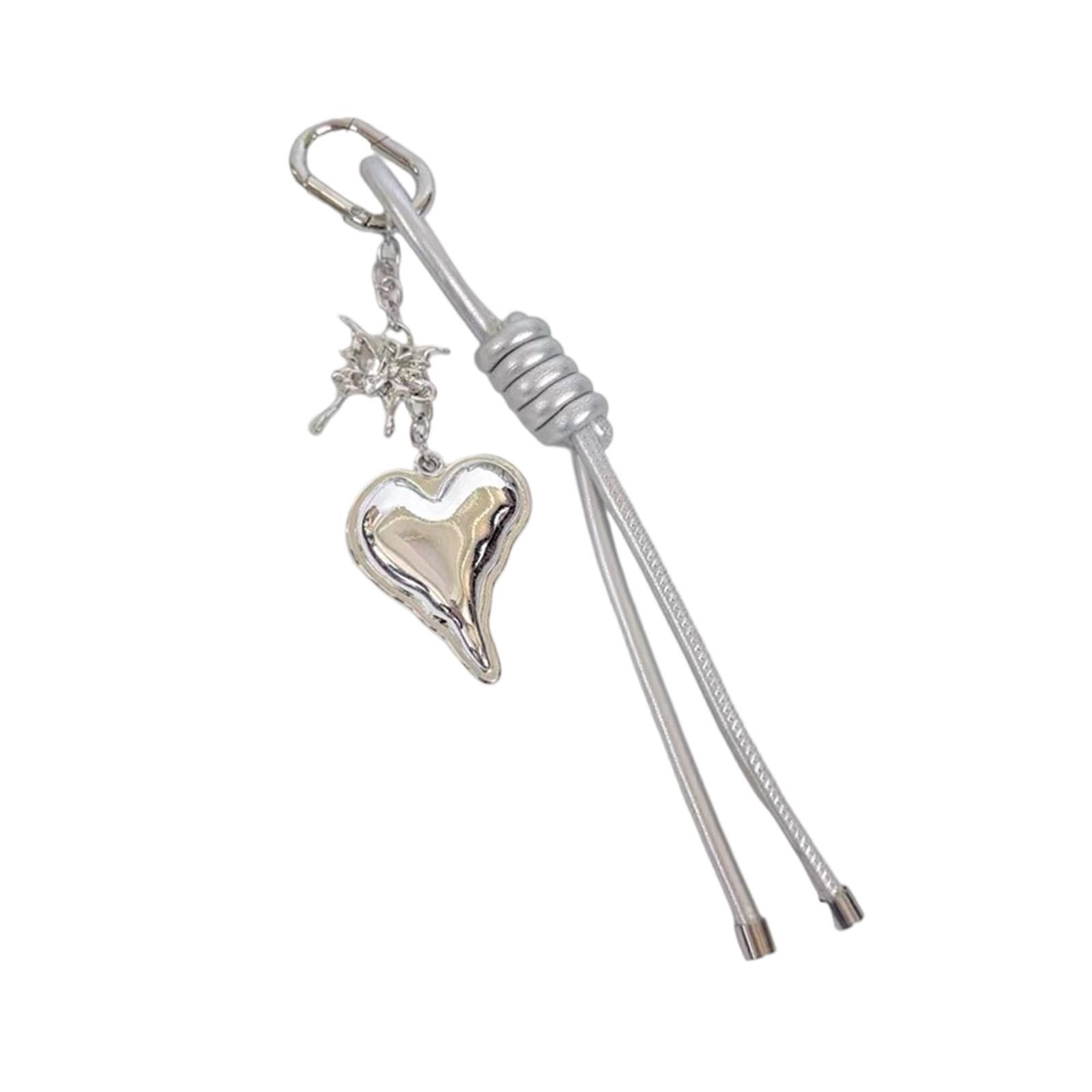 

Handwoven Leather Heart Keychain Alloy Accent Hanging Decoration Jewellery Accessory for Keys Bags Gift Giving серебряный