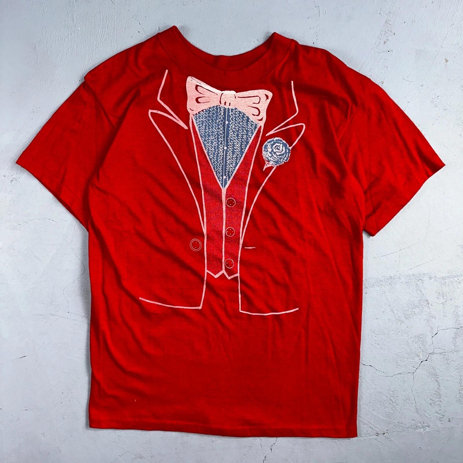 Смокинг 1980-х Винтаж Футболка Красный с золотым акцентом США Смешной Юмор Шутка Футболка Костюм Веселье 3XL