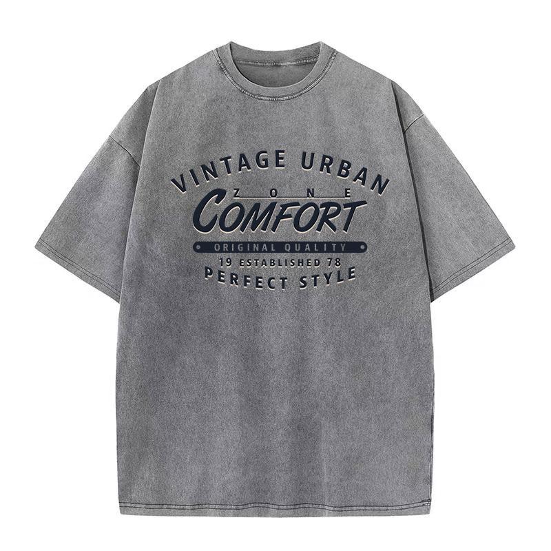 

American retro heavyweight printed short sleeved T-shirt for men and women, summer street fashion washed old plus size clothes 5XL