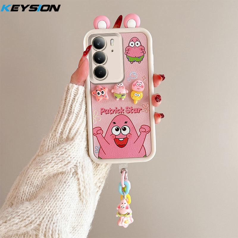 

KEYSION Милый 3D мультяшный чехол с ушками для Realme C75x с браслетом Мягкий силиконовый противоударный чехол на заднюю панель телефона для OPPO Realme 14x 5G for Realme C75x