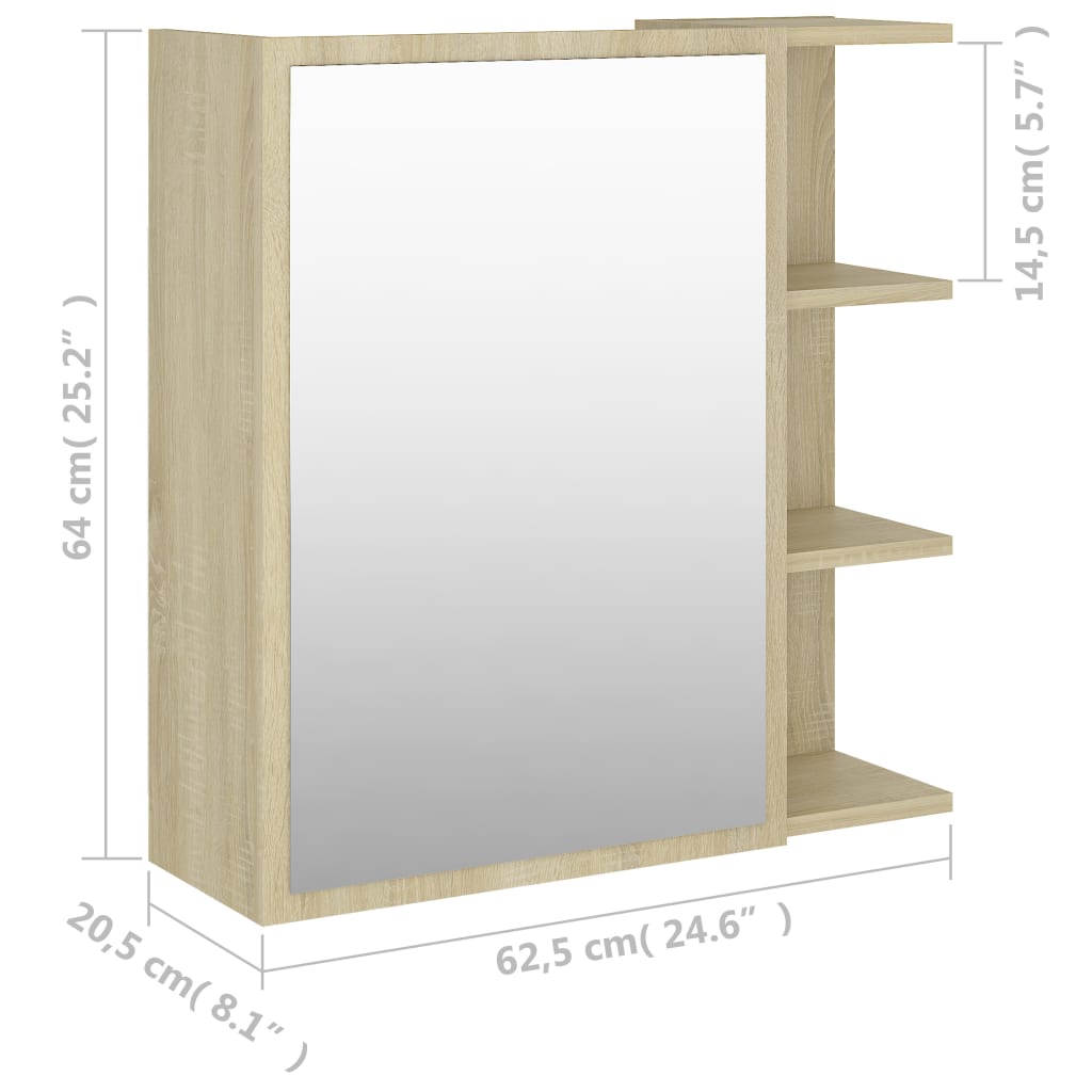 Bathroom Mirror Cabinet Sonoma Oak 62.5x20.5x64 Cm Engineered Wood