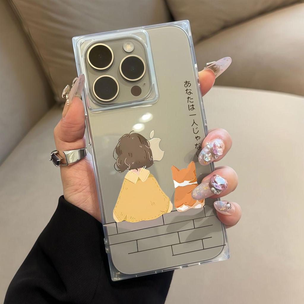 Square Back Tube Protection Clear Case For iPhone 14 Pro Max 16 ProMax 13 15 Plus 11 12 Anti-Oxygen,The Backs Of Humans And Animals Pattern Casing