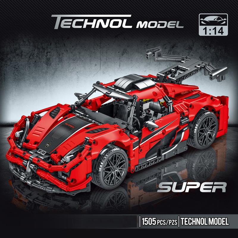 Non-Toxic Mechanical Red Race Car Moc Assembly Bricks Creative Construction Kit Diy Tabletop Decoration Birthday Christmas Gifts For Kids
