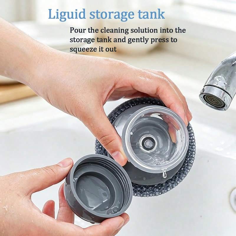 Self-Filling Soap Dispenser Brush Replaceable Cleaning Brush Scrubber For Dishes Pans Kitchen Sink Bathtub Tile And Household Ergonomic Grip