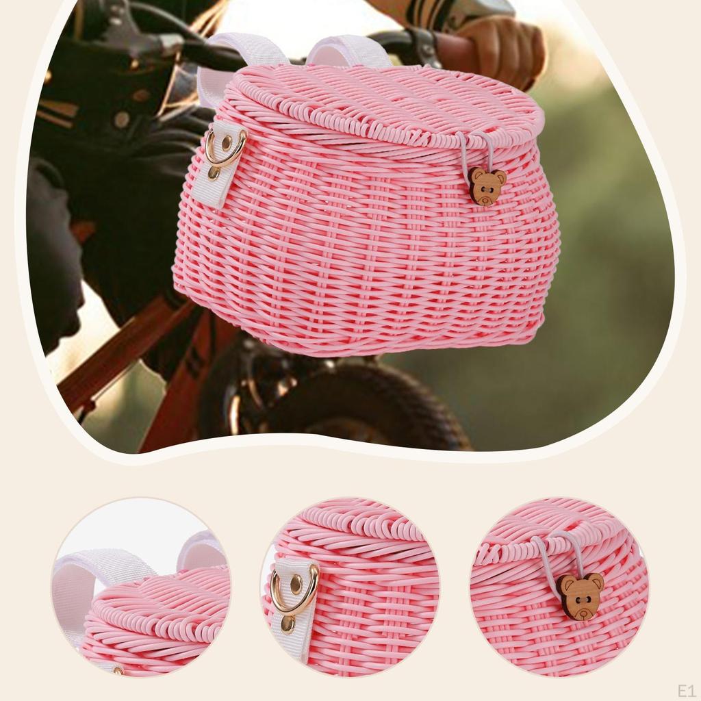 Koszyk rowerowy dla dzieci Dekoracja przednia z pokrywką i paskiem na ramię Kierownica