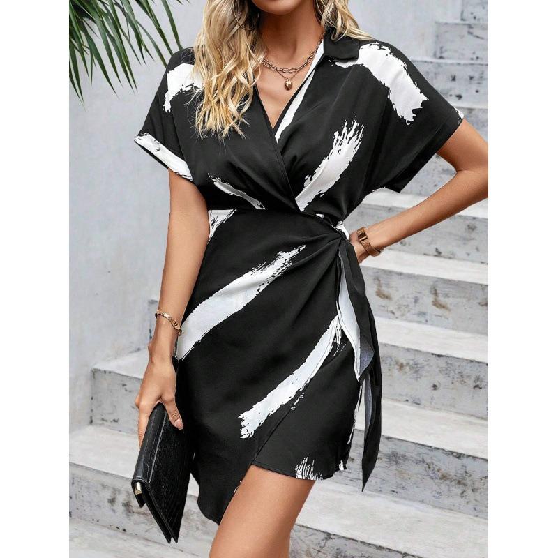 

Платье-рубашка с коротким рукавом с принтом для женского летнего отпуска на пляже XL чёрный