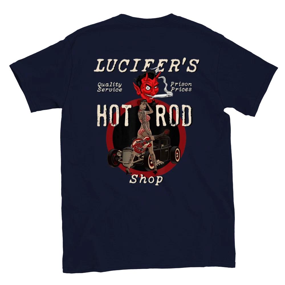 Lucifer s Hot Rod Shop - Back Print - Classic Unisex Crewneck T-shirt XXL