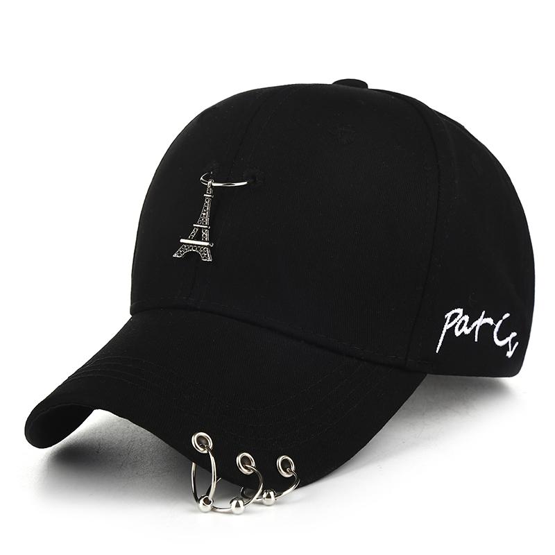 

Женская модная бейсболка, хип-хоп кепка, три кольца, кулон в виде Эйфелевой башни, уличная шляпа с декором, регулируемая, солнцезащитная шляпа чёрный