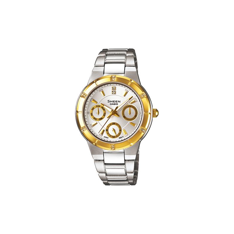 

Casio SHEEN 30 meters waterproof quartz movement stainless steel strap Japanese and Korean watch 40.5mm women s watch silver dial SHE-3800SG-7A срібний
