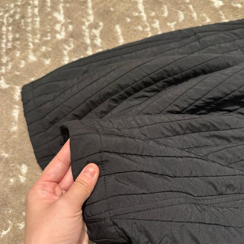 Minimalist Quilted Warm Pleated Cotton Midi Skirt in Dark Horse