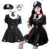 Milky Time Halloween Cosplay Costume, Black Police Officer Dress with Handcuffs (Black)