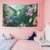 Tranquil Hummingbird Tapestry,Peaceful Green Hummingbird Flying By Pink And White Flowers Print Wall Hanging For Cozy Home Decor