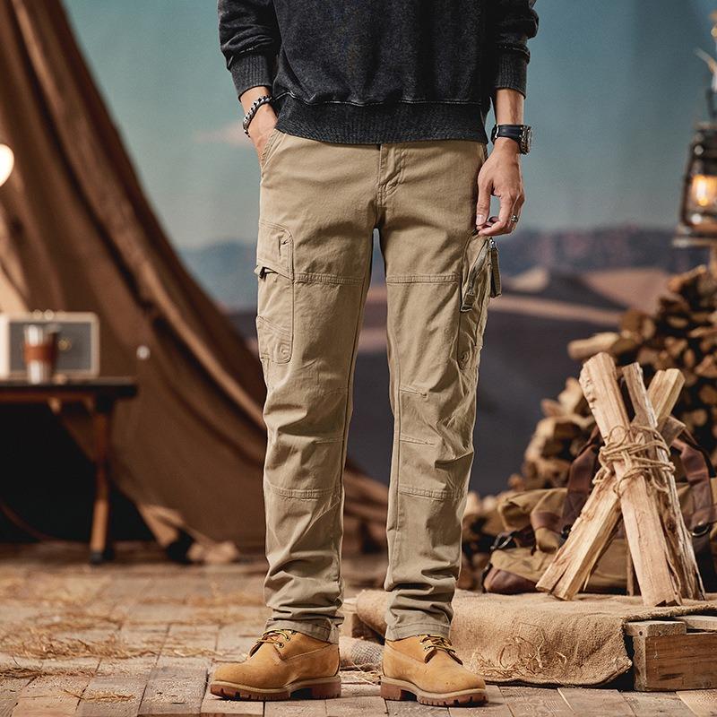 

Summer men s overalls casual loose straight-leg pants versatile trendy brand men s high-end pants retro men s clothing 40 хаки