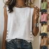 Mode Elegante Oberteile Hemd Sommer Neu Damen Rundhals Lässig Locker Knopf Baumwolle Leinen Einfarbig Oberteil Damenbekleidung