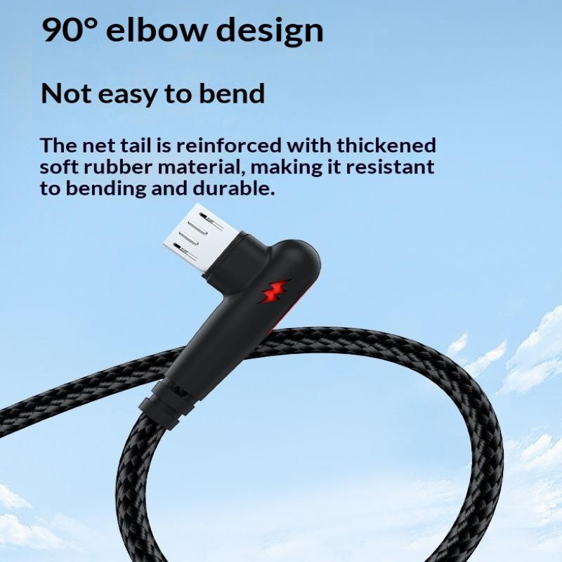 120W Fast Charging Usb To C Cable, Nylon Braided, 90 ° Bend Design Type-C Fast Charging Data Cable For Phone