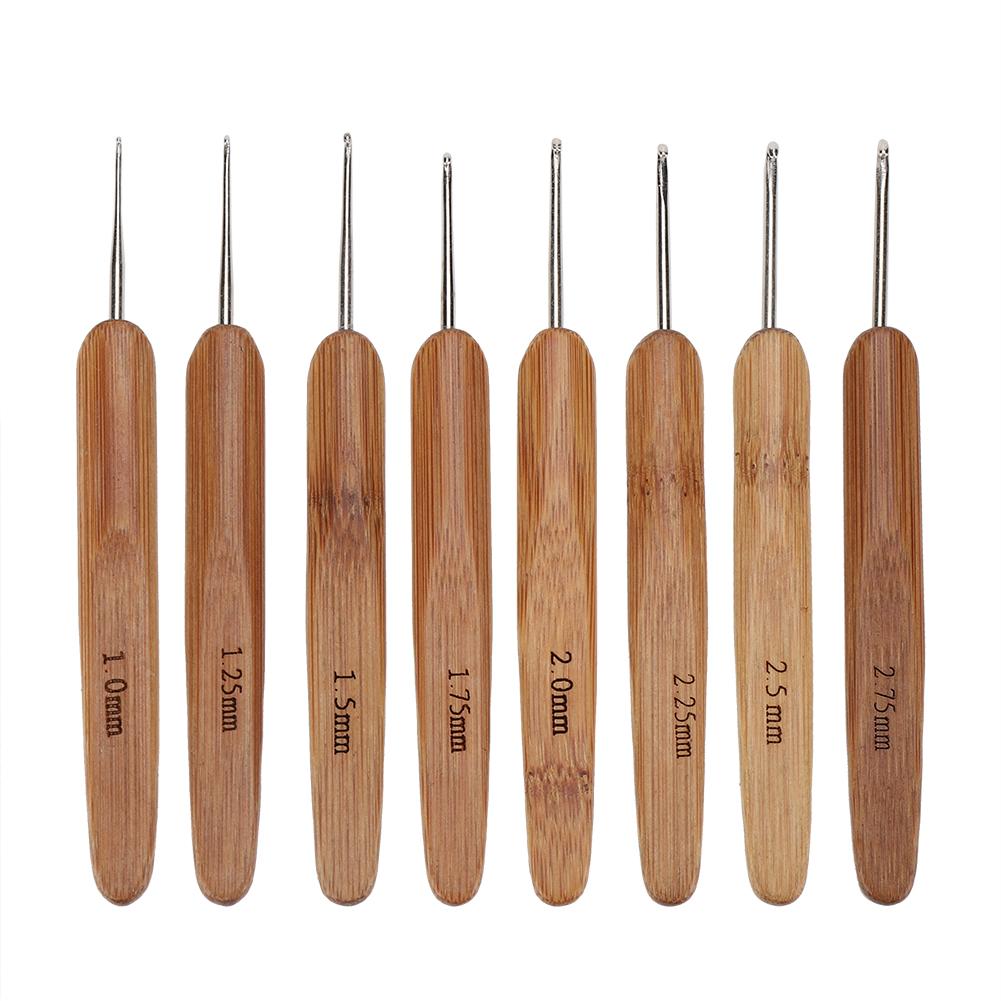 20Pcs Lot Crochet Hooks Needles Bamboo Handle Weave Sewing Tools Set Kit