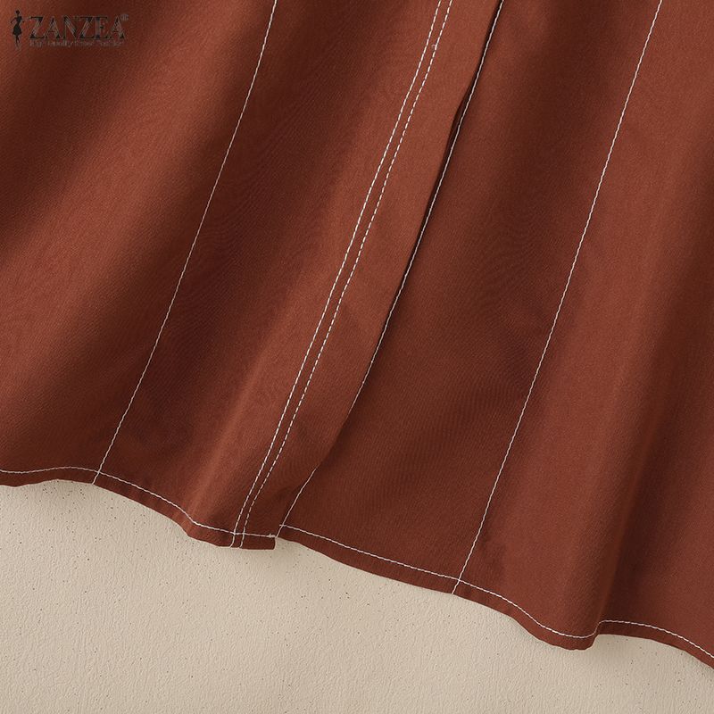 ZANZEA Women Casual Turn Down Collar Solid Color Loose Long Sleeve Blouse