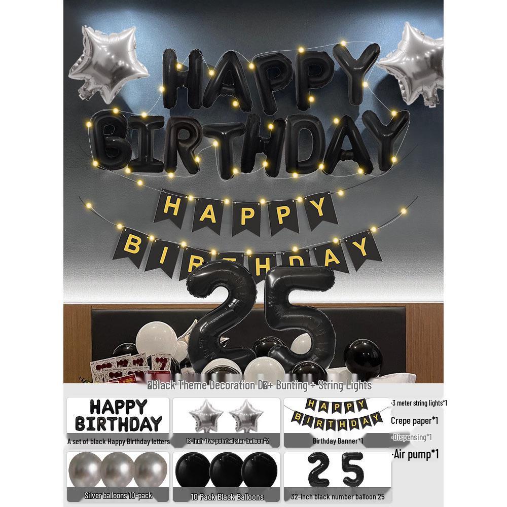 Elegant Birthday Decorations for Men: Number Balloons and High-Class Atmosphere for Husband or Boyfriend's Surprise Party.