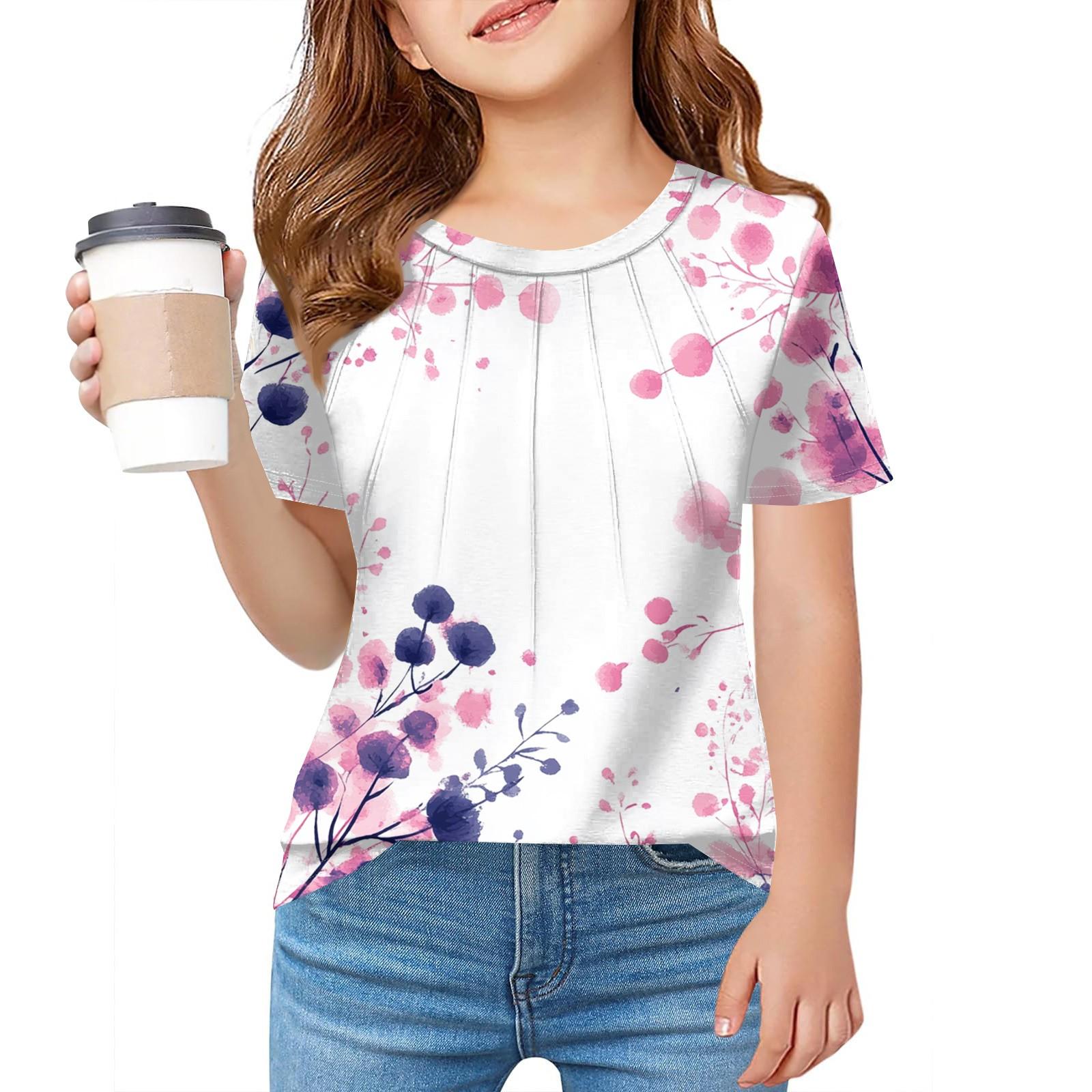 

Детская футболка Fold A для девочек, летняя модная куртка с круглым воротником и цветочным принтом с короткими рукавами 160 арбуз красный