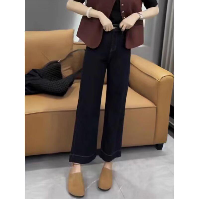 

Женские темно-синие джинсы прямого кроя больших размеров - Утягивающие, популярные брюки-багеты для весны/осени S синий