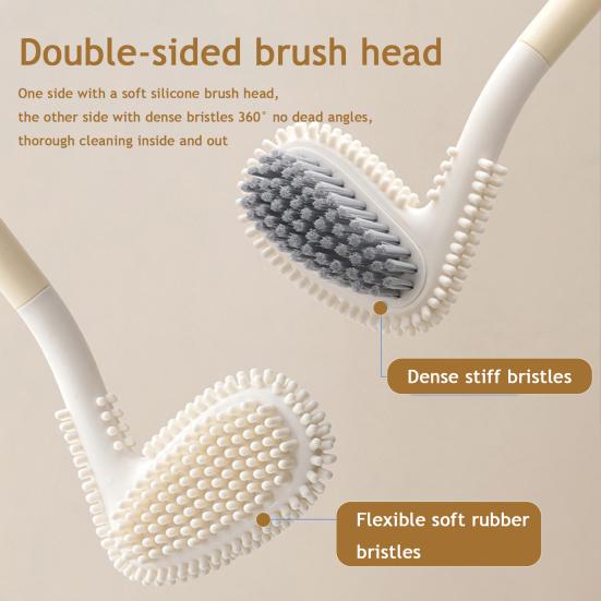 Extended Handle Toilet Brush Double-Sided Brush Head Toilet Scrubber