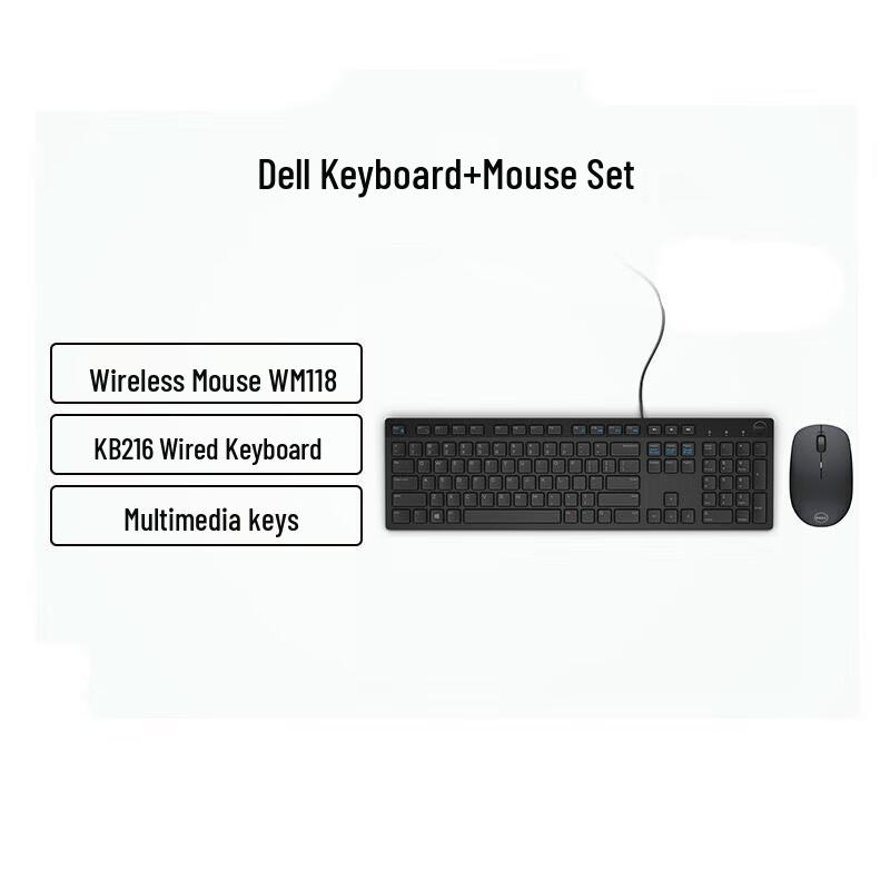 Dell KB216 Wired Keyboard and WM118 Wireless Mouse Combo