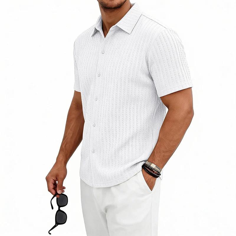 Men's Casual Shirts Textured Short Sleeve Button Down Shirt Summer Loose Fit Knit Tops for Men