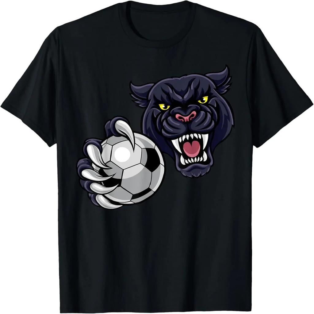 Panther Cartoon Panthers Team Mascot Holding Soccer Ball T-Shirt