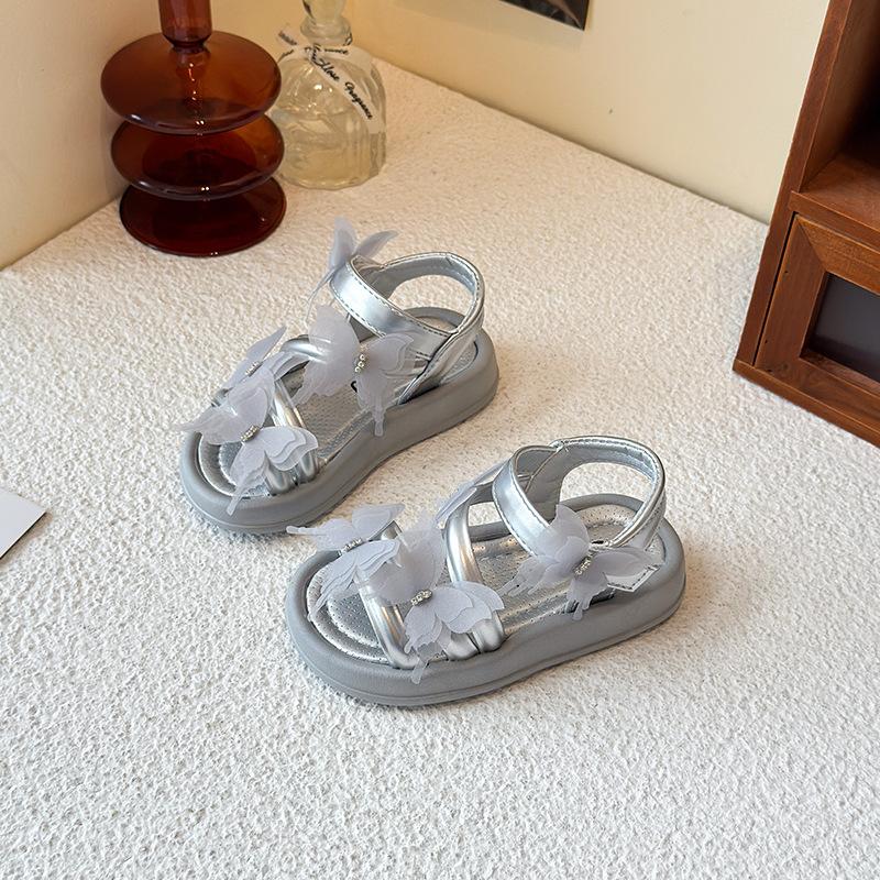 Girls Open-toed Sandals 2025 Summer New Children's Princess Shoes Little Girl Soft-soled Baby Beach Shoes Medium and Large Children
